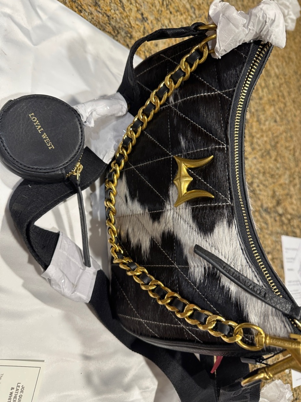 Loyal West Crossbody Black & White Cowhide Crossbody Bag with Gold Hardware NWT - Picture 9 of 9